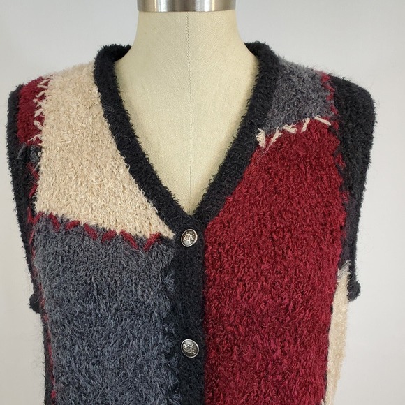 Christopher & Banks Patchwork Vest Sz L Mohair Cottagecore Hand Embroidered - Picture 2 of 14